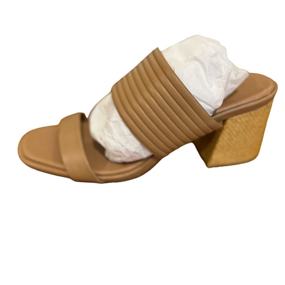 Caslon Tan Leather Block Heel Mule Sandals Open Toe Slide Size 10 NWOB - Picture 3 of 7